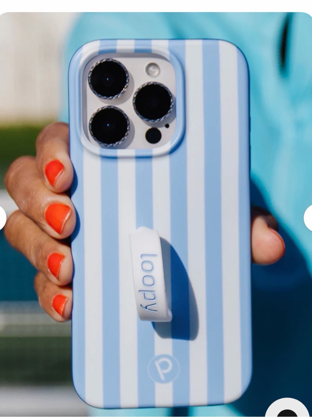 Loopy Case Light Blue & White Striped iPhone Case with Loop Grip - Picture 2 of 9